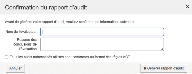 Boîte de dialogue de confirmation du rapport d'audit