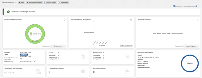 testrunoverzicht met dashboard