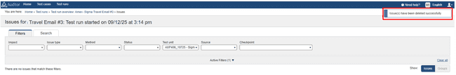 Issues Deleted Successfully Confirmation Message