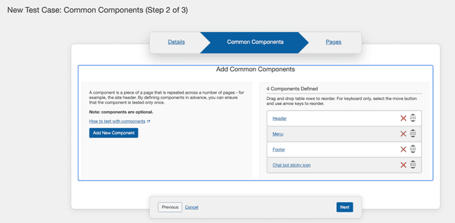 Activating the Add New Component button on the Common Components Panel