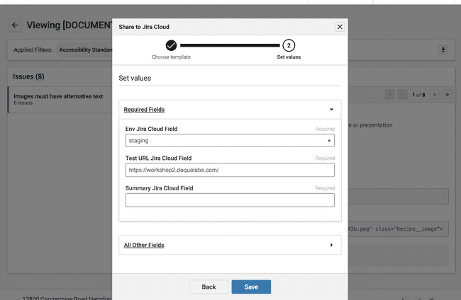 Screenshot of "Set values" step
