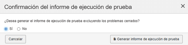 Cuadro de diálogo de confirmación de ejecución de prueba