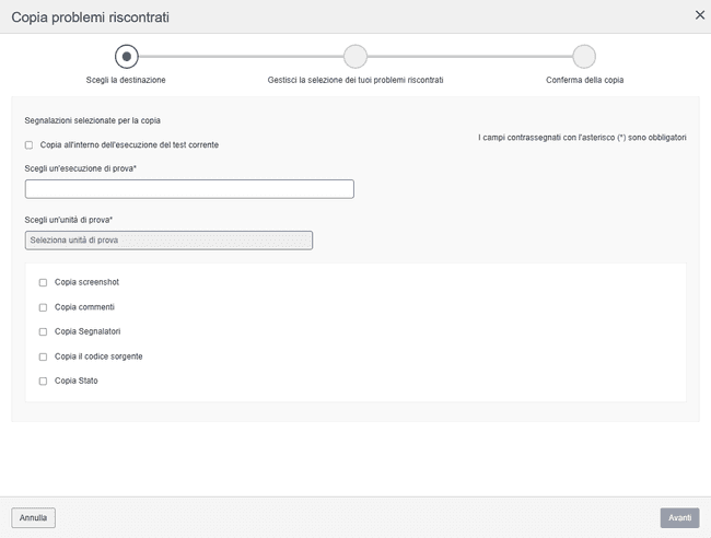 Menu a discesa Copia elementi
