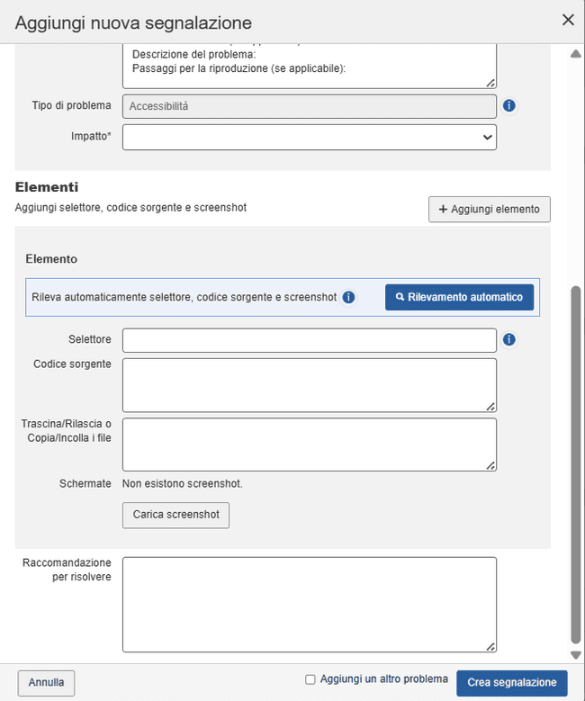 Campi Selettore, Codice sorgente, Screenshot e Raccomandazioni