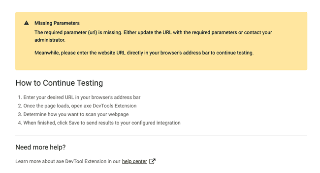 Screenshot of custom integration test setup page