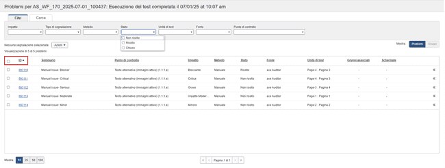 Fare clic sull'intestazione della colonna della tabella per ordinare, fare clic di nuovo per invertire l'ordine di ordinamento