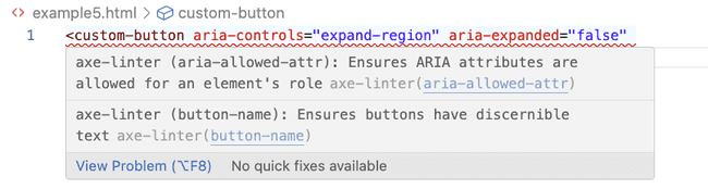 Two errors are shown when a simple mapping is used with a custom-button component and the attributes are not configured correctly.