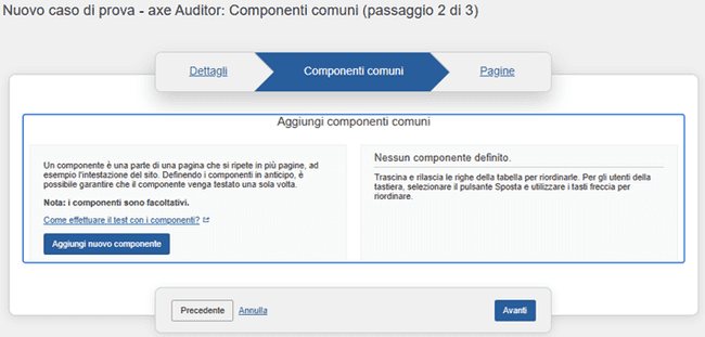 Attivazione del pulsante Aggiungi nuovo componente nel pannello Componenti comuni