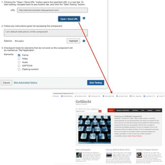 preparing a page for automated and manual testing screen example