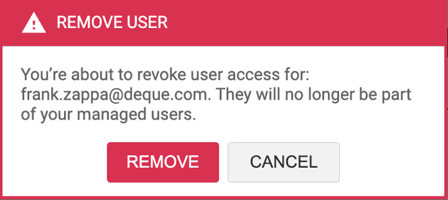 Alert that is displayed to confirm you want to delete a user