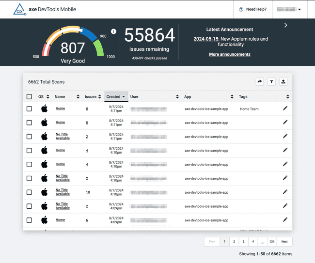 Screenshot of axe DevTools Mobile dashboard showcasing iOS and Android scan results.