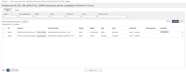 Problemi con l'esempio di schermata <Test Case Name> 