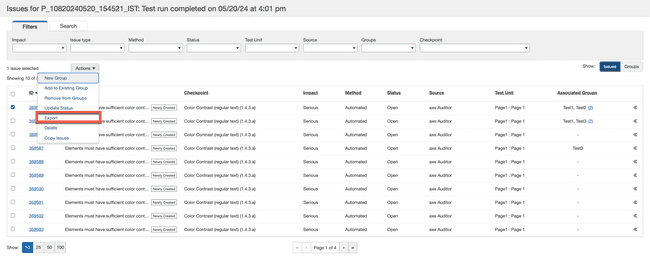 select issues export