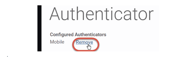 Klikken op de link Verwijderen op het Authenticator-scherm