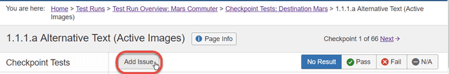 Clicking Add Issue button on Checkpoint
screen