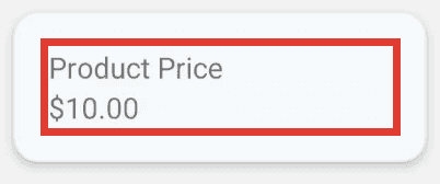 Card reading 'Product Price $10.00' with focus outline on the inside