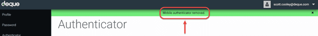 Mobile authenticator removed message